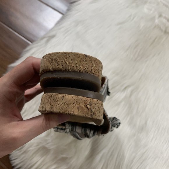 Lucky Brand Size 6 M Black Stripe Fabric Bow Cork Floritan Slip On Sandal Flats - Picture 7 of 9